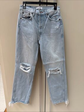 Re/Done Light Blue Distressed Relaxed Straight Jeans